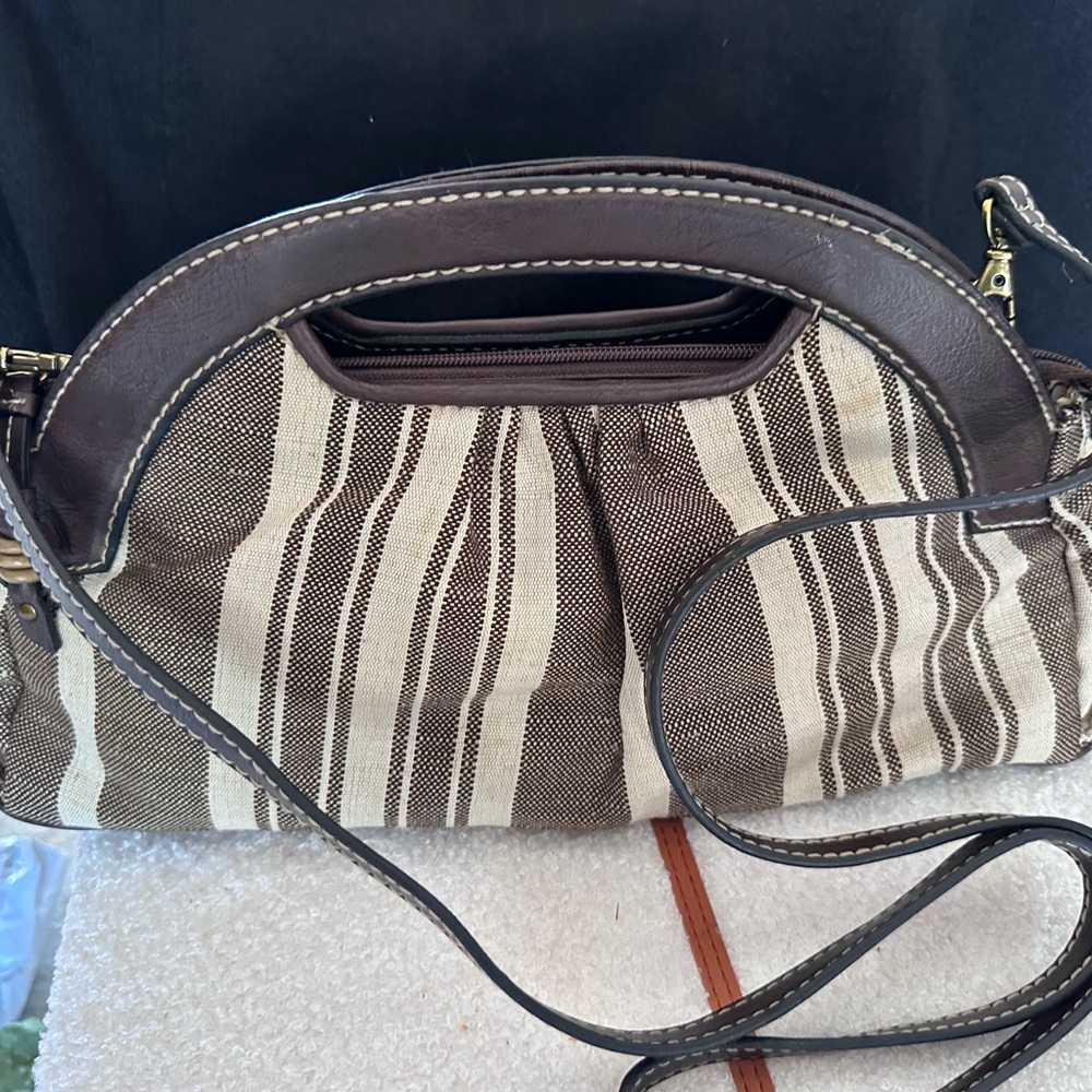 Brown and Cream Striped Women's Handbag